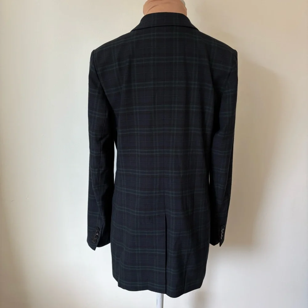 Aritzia Babaton Samuel Double Breasted Navy Everest Green Plaid Blazer Size 6